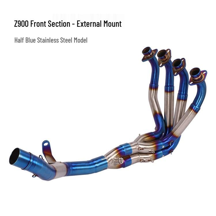 Kawasaki Z900 Titanium SC Exhaust System: Blue-Baked Front Section for Motorcycle Modification
