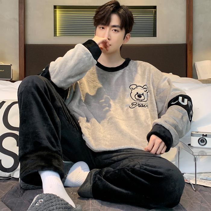 Men's Winter Pajamas Set - Thick Coral Fleece and Velvet Warm Flannel, Large Sizes Available