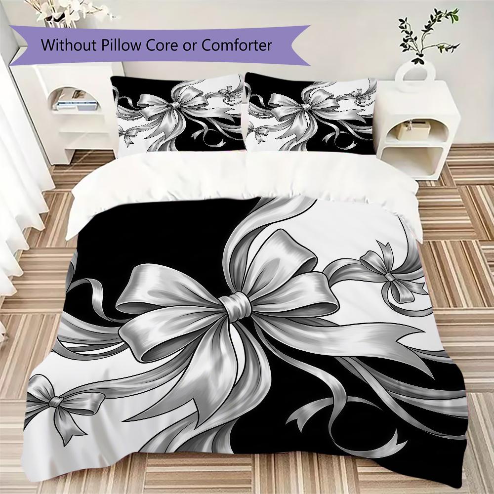 Plaid Bow Pattern Bedding uilt Set uilt Cover Pillowcase Home Decoration Birthday Gift (1 * duvet cover + 2 * pillowcase without core)