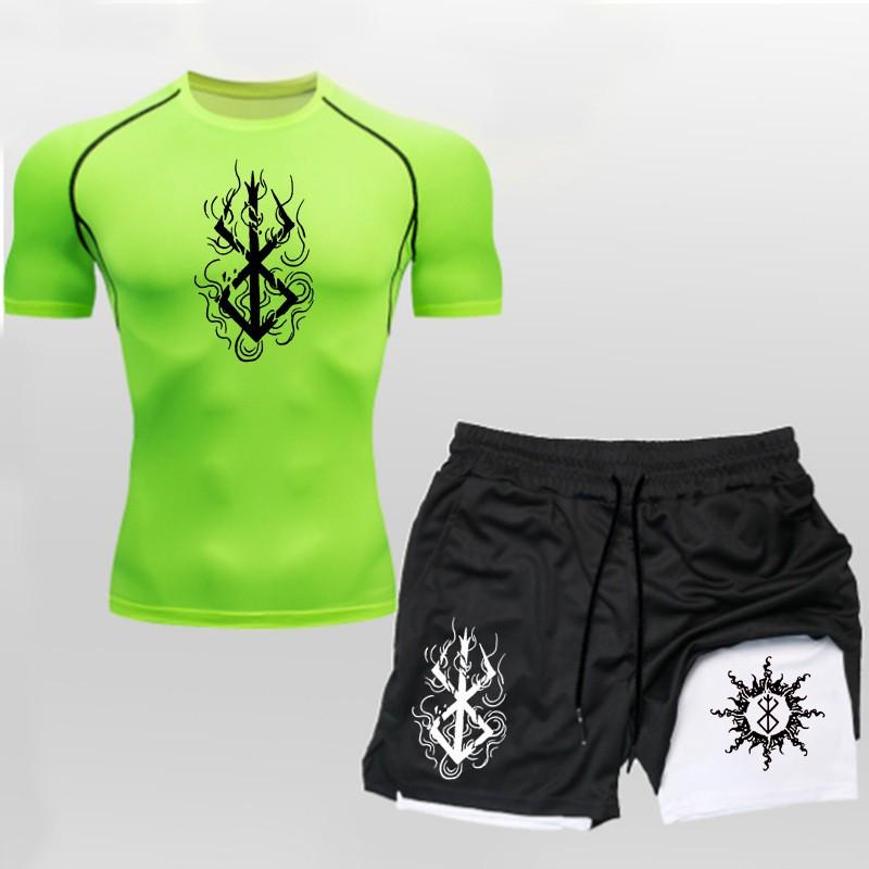 Berserk Guts Anime Mens Quick-Dry Breathable T-Shirt Shorts 2-Piece Sport Set