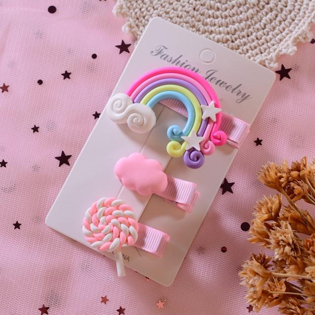 Real Shot New Cute Girl Cloud Lollipop Rainbow Hairpins Cartoon Bobby Pin Hair Clips For Girls Children Headband Kids Accessories