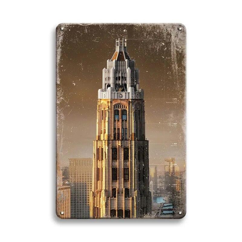 Beautiful City Landmarks Retro Posters Paris Dubai Building View Metal Tin Sign Living Room Bedroom Home Decorative Art Painting