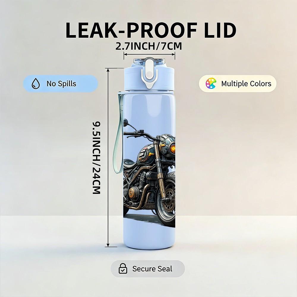 1PC Classic Motorbike Art 750ml Color Plastic Sports Water Bottle Leakproof Flip Straw Lid Suitable for Sports Office Home Use