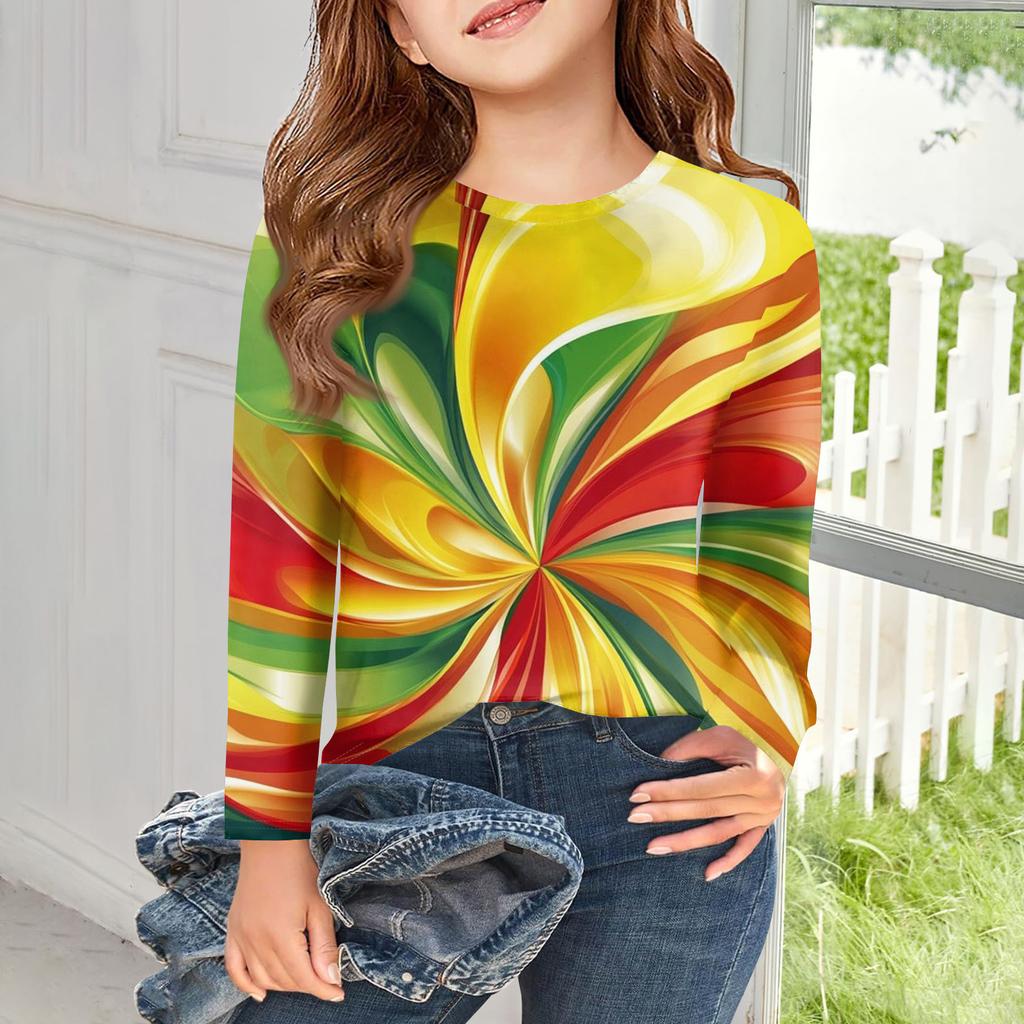 Футболки с длинным рукавом для девочек, детские осенние топы, с круглым вырезом, с принтом, базовые футболки