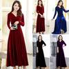Velvet Maxi Dress for Women V Neck Party Ankle-length Long Dress A-Line