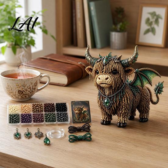 Adults Bead Craft Kit Highland Cow Kit Mythical DIY Tiny Decorative 3D Beaded Animal Art Project for Teens Handmade Gift Artistic Home Decor