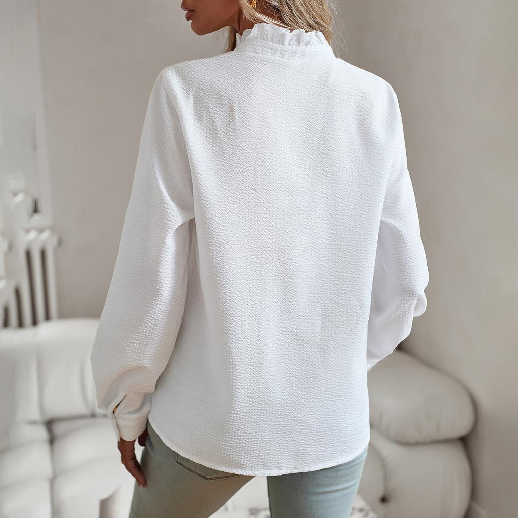 Женская кардиганная рубашка с рюшами и длинным рукавом, однотонная блузка, элегантный топ