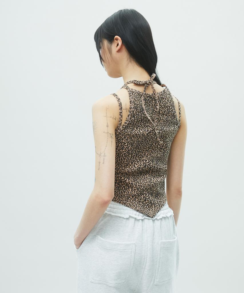 LALAFOX Leopard Print Cut Out Sleeveless Top Brown Br2Cv001