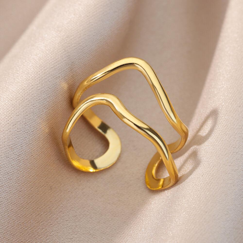 Opening Rings for Women Stainless Steel Gold Color Geometric Ring Fashion Simple Party Christmas Jewelry Gift