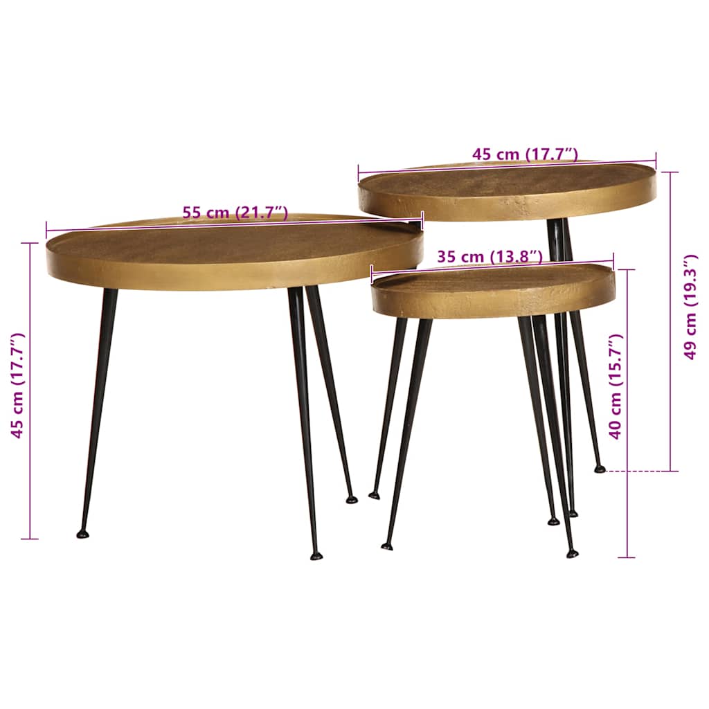 Coffee Table Set 3 Pieces Golden Wood Based Material