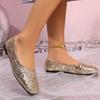 Женская весенне-летняя новая женская обувь с блестками, мерцающая, с мелким вырезом, женские туфли-лодочки, квадратный носок, плоская подошва, блочный каблук, повседневные туфли-лодочки