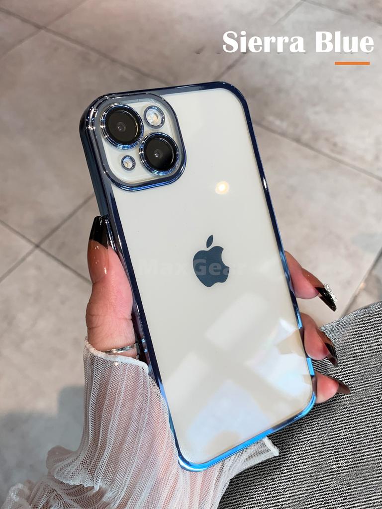 Plating Bumper Silicon Clear Case For iPhone 16 15 14 13 11 12 Pro Max Mini XR X XS Plus Purple Soft Shockproof Cover