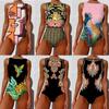 "2025 Women's European & American Abstract Print Backless One-Piece Swimsuit - INS Style"