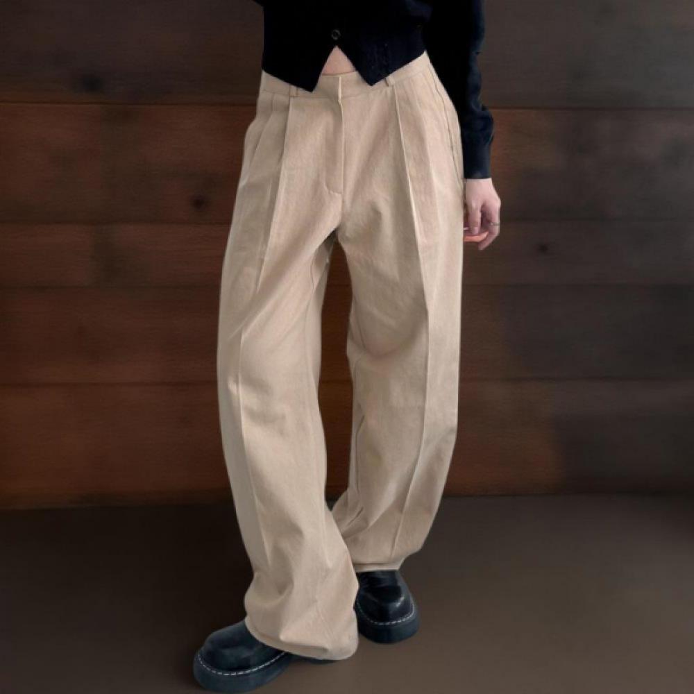 New Arrivals Open Run Women Low Rise Maxi Wide Fit Cotton Pleated Pants