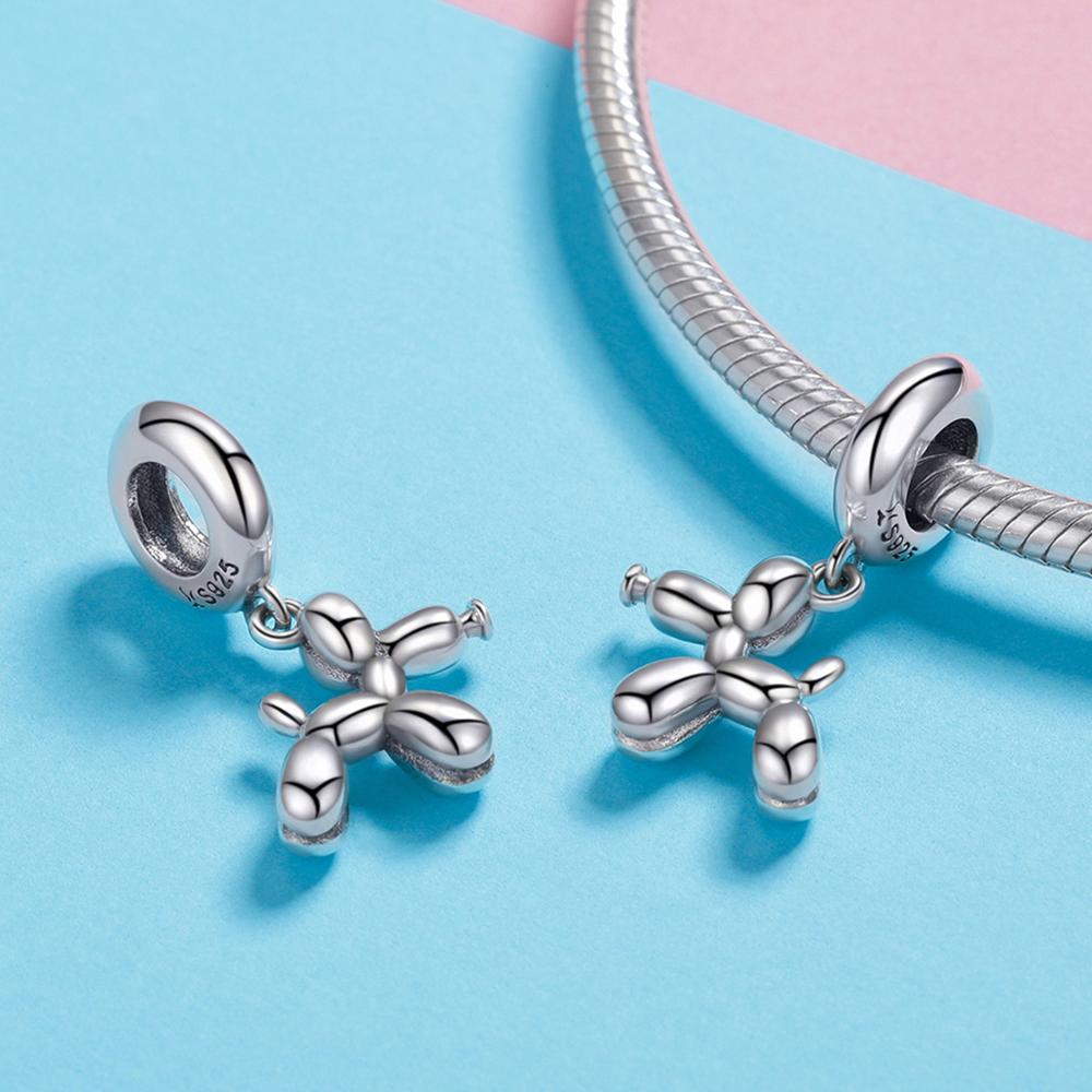Qings Dog Charm 925 Sterling Silver Balloon Dog Animal Charm Bead for Bracelet and Necklace Women DIY Bracelet