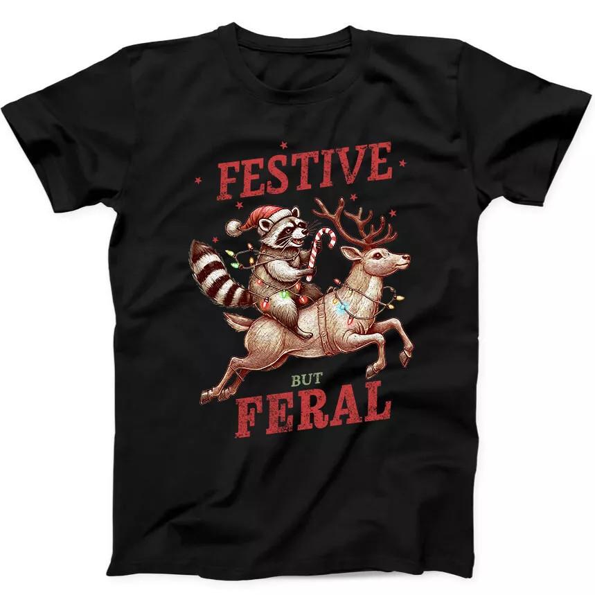 Christmas Raccoon Feral Festive Funny 2024 T-shirt SIZE S-5XL