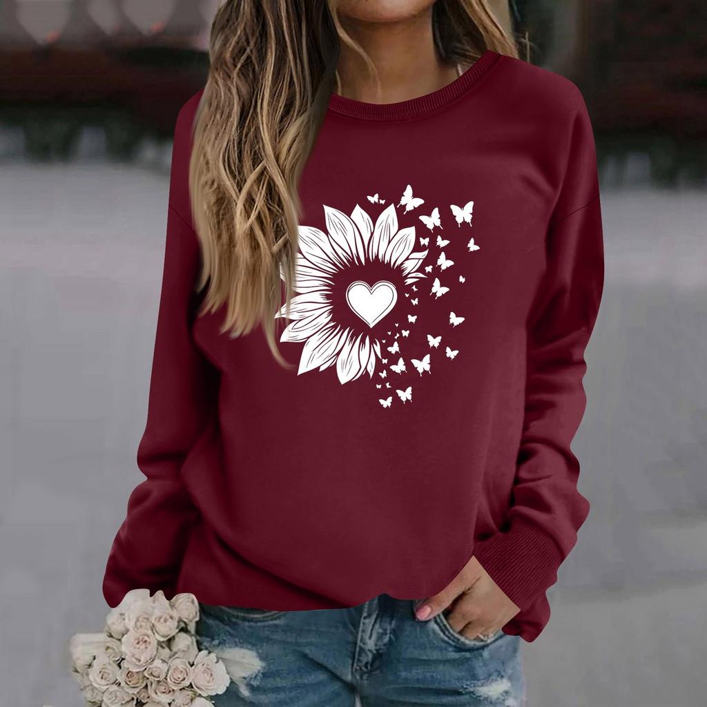 Женская модная повседневная толстовка с длинным рукавом и круглым вырезом с принтом