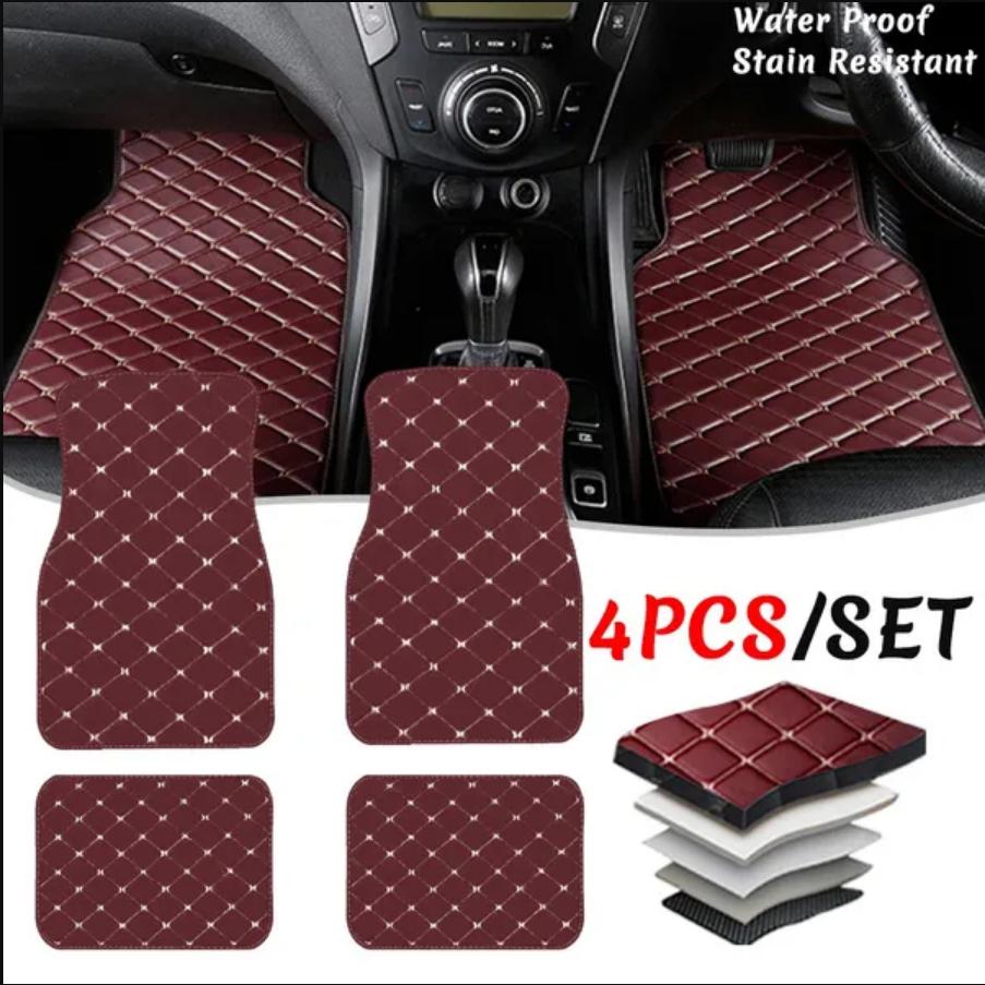 4 шт. автомобильные коврики, универсальные для всех моделей автомобилей, водонепроницаемые автомобильные подушечки для ног, кожаные коврики для укладки автомобиля, интерьерные коврики