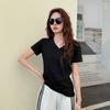 Cotton V-neck Summer Breathable Front Shoulder Short-sleeved Women's T-shirt Slim-fitting and Thin Bottoming Shirt Spice Girl Top