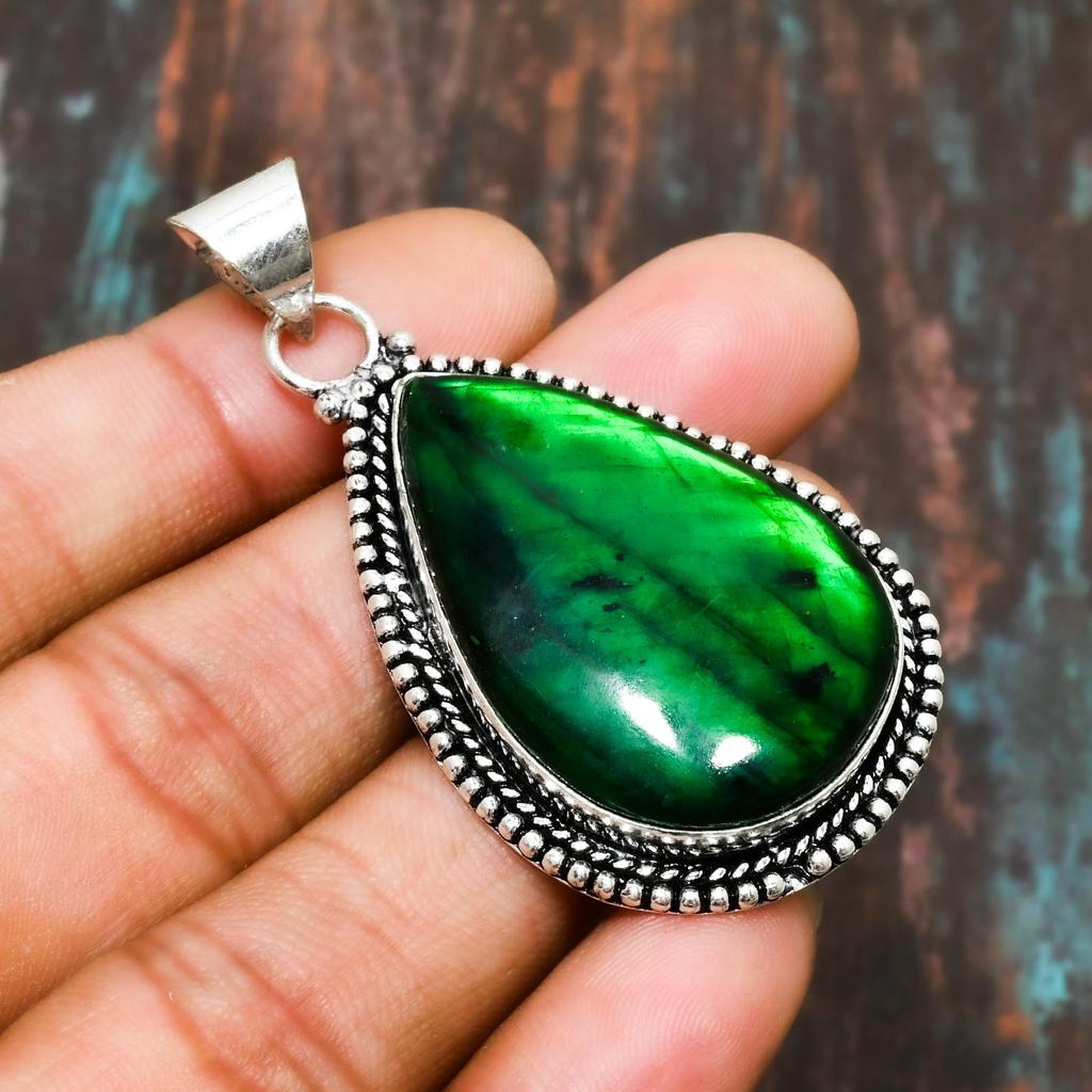 Green Labradorite, Gemstone Solid 925 Sterling Silver Handmade Wonderful Jewelry Pendant