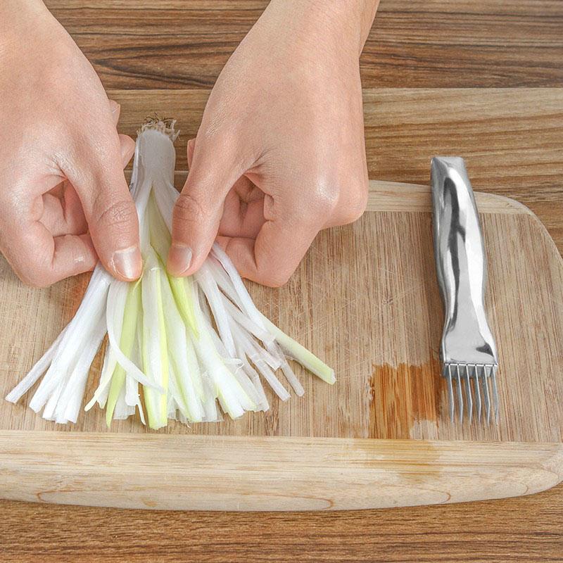 Stainless Steel Onion Slicer Cutter Scallion Cutter Knife Multi Vegetable Fruit Chopper Shredder Kitchen Gadget KC0148