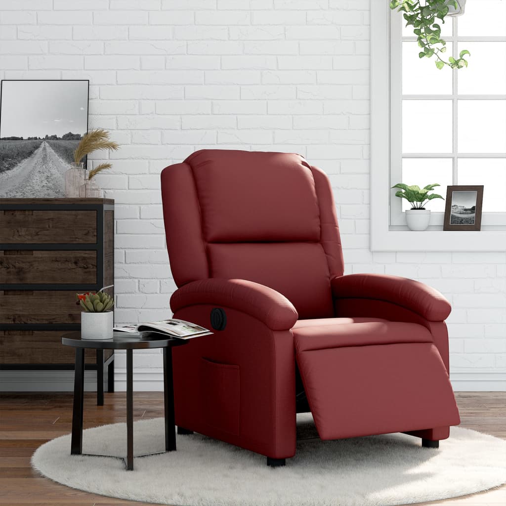 Electric Recliner Chair Burgundy Synthetic Leather