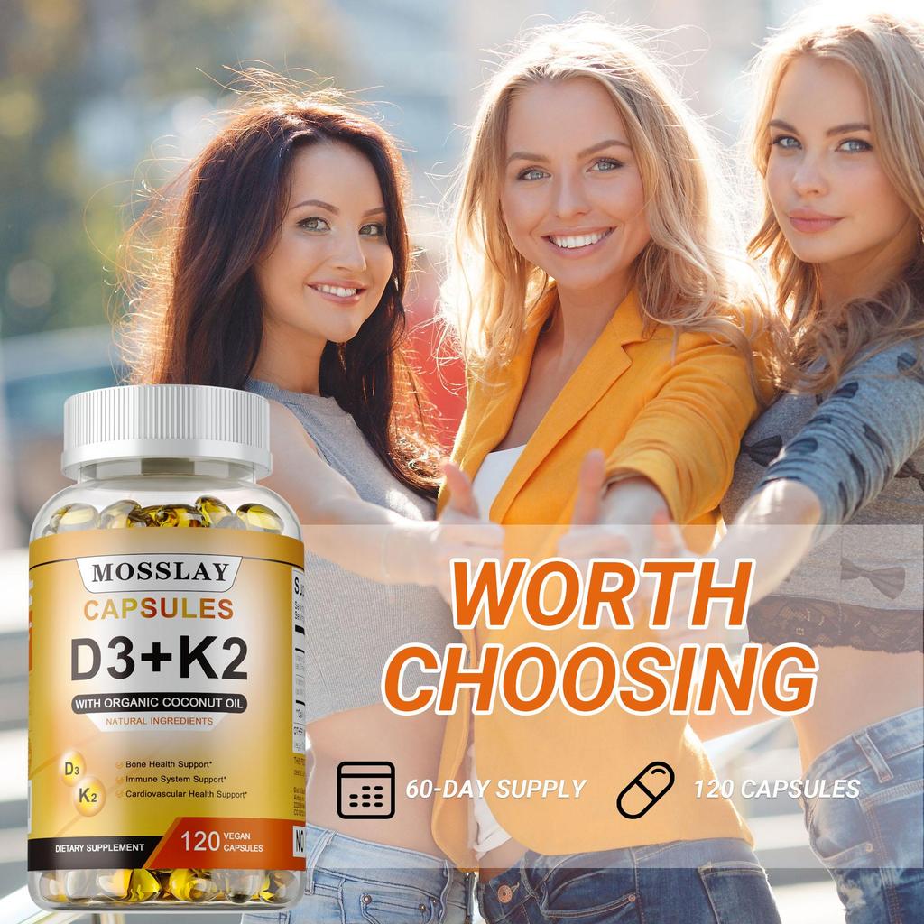 Иммунный витаминный комплекс - Богат высокоэффективными витаминами D3 и K2 - Формула 2-в-1 - Улучшает работу мозга, снимает напряжение и поддерживает мышцы - Без ГМО