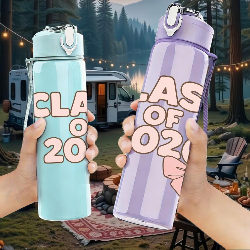 1PC Class Of 2026 Pink Script 750ml Color Plastic Sports Water Bottle Leakproof Flip Straw Lid Suitable for Sports Office Home Use