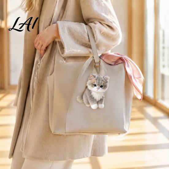 Fluffy Cat Stuffed Toy Plush Simulation Skin Friendly Soft Doll Keychain Animal Durable for Toddlers