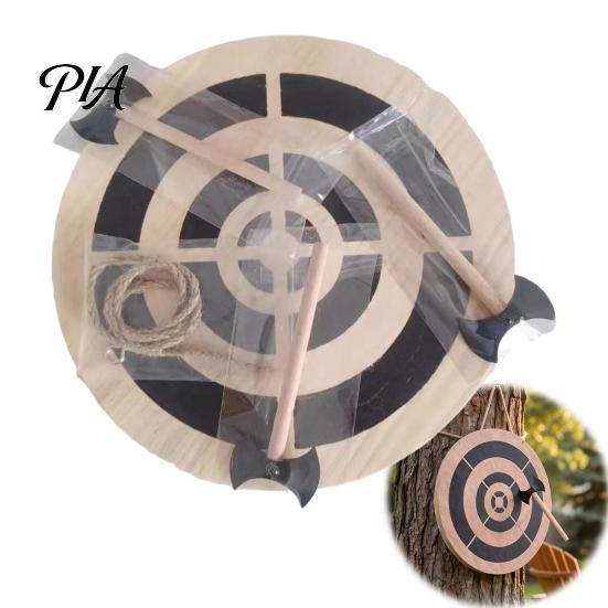 Family Party Dart Game Ax Throwing Target Kit, with Wood Disc, 3 Axes, Rope, for Indoor Outdoor Backyard Adults Set