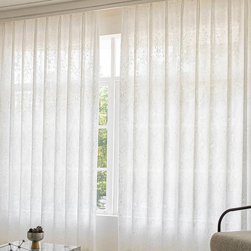 Sheer Embroidered Cotton Blended Curtain With Design For Living Room And Bedroom Decor