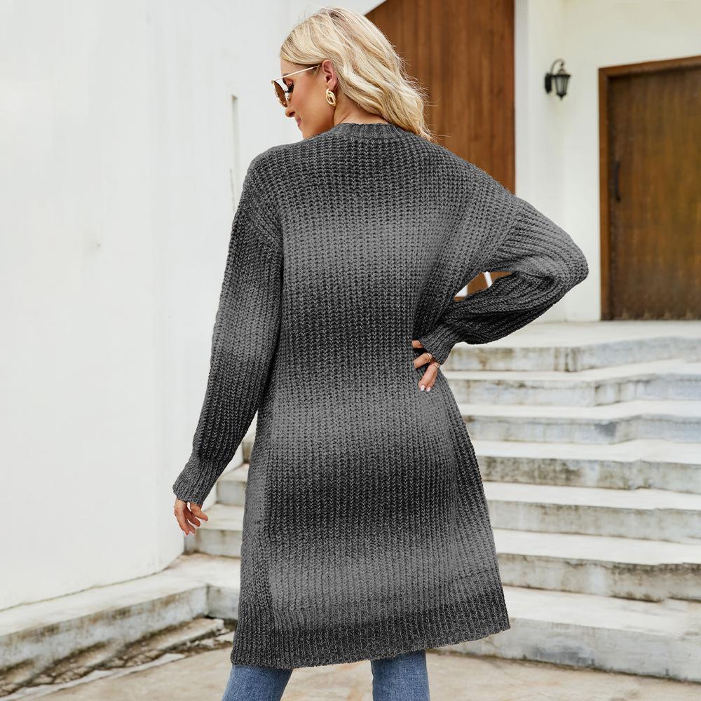 Autumn and Winter Women's Sweater Gradient Color Knitted Cardigan Loose Large Size Color Block Coat Cardigan