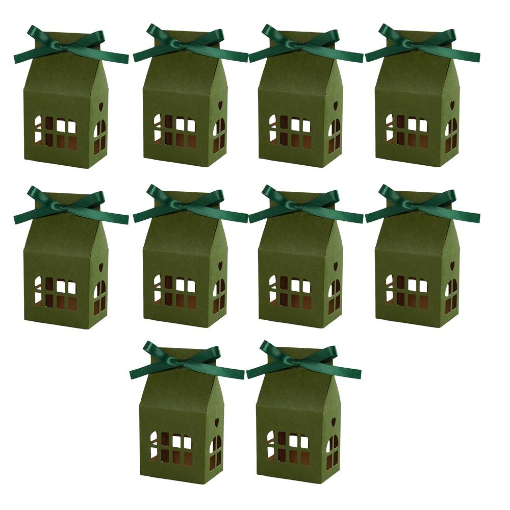 10 Pcs Paper Christmas Gift Packing Box Hollow-Out House-Shaped Gift Box New Year