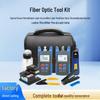 Набор инструментов для оптоволоконной сети FTTH: Измеритель мощности, Источник света, Сварочный аппарат для оптоволокна и Сумка для инструментов.