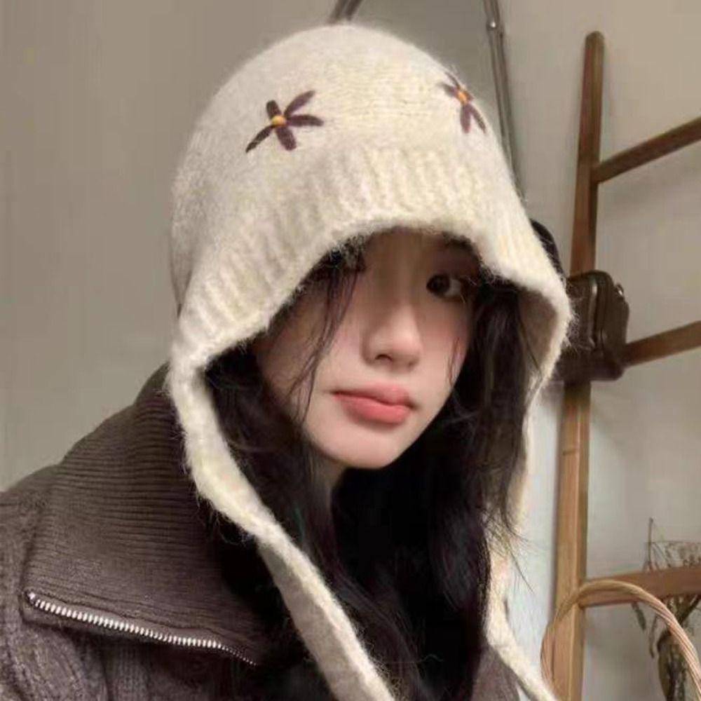 Sweet Knitted Balaclava Hat Woolen Pullover Cap Fashion Neck Collar Beanies Cap Girls