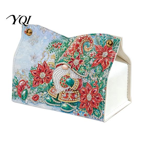 Handmade Paper Holder DIY Christmas Diamond Art Tissue Box, Sparkling Rhinestone PU Leather Napkin Craft Kits for Teens Holder, Rectangular