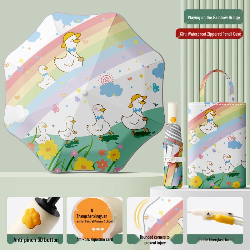 Автоматический складной детский зонт двойного назначения с кольцевой пряжкой – Защита от солнца для школьников и школьниц