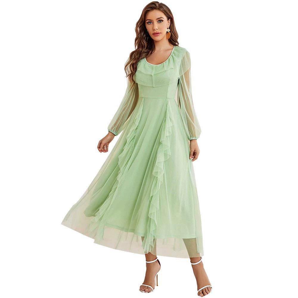 Женское модное платье А-силуэта из сетчатой пряжи, с круглым вырезом, средней талией, весна-лето 2025 г. - Коллекция Европа, Америка, Ближний Восток