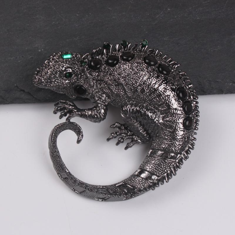 Vintage Animal Brooch Rhinestone Personality Lizard Brooch With Accessories Chameleon Brooch