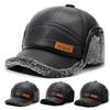 Men's Autumn Winter Thick Warm Ear Protection Leather Cap Middle-aged and Elderly Cotton Cap Dad's Cap Cold-proof Cap