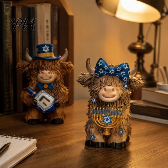 Office Shelf Decoration 2Pcs Magic Cow Figurines, Creative Resin Animal Statue with Wizard Theme, Cute Sculpture Desk Home Decor, 2-Pack, Unique Gift