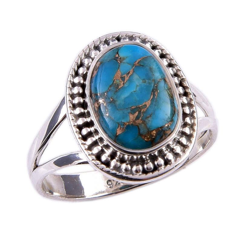 Natural Blue Copper Turquoise Gemstone 925 Solid Sterling Silver Ring S.8 m9R18