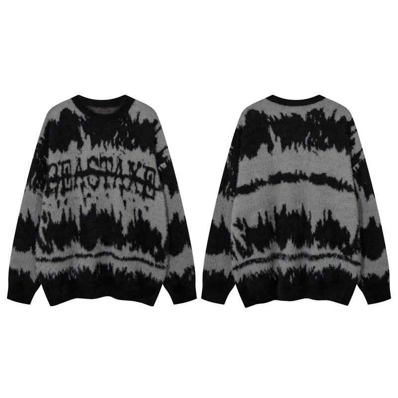 Unisex Oversized Knit Sweater With Jacquard Streetwear Style Casual Winter Top