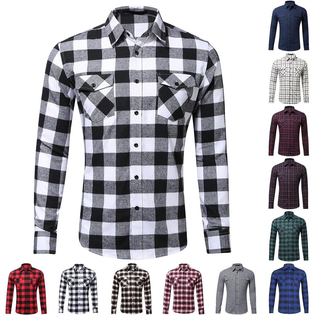 Мужская рубашка Осенняя ретро клетчатая рубашка с лацканами с длинным рукавом Повседневная рубашка
