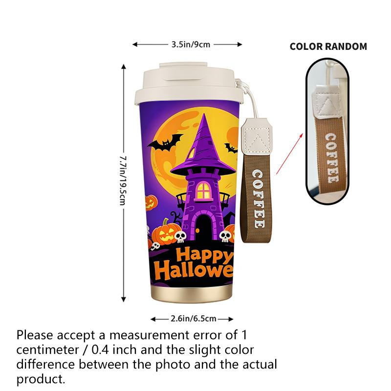 532ml Coffee Cup Halloween Purple Tower Full Moon Pumpkin Skull Bat MotifFlip Lid Coffee Cup Outdoor Water Cup Holiday Creative Cup