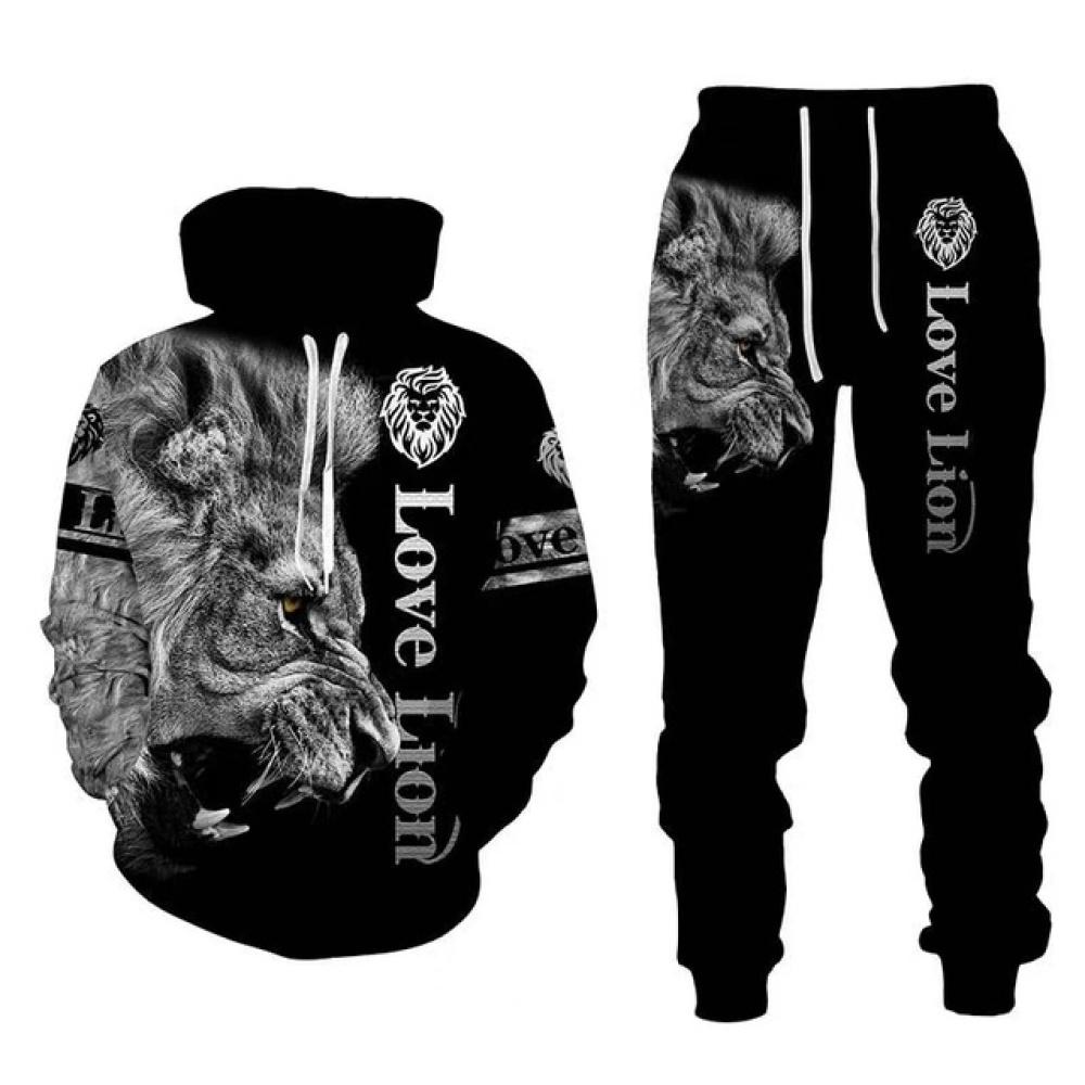 Весна-Осень с 3D принтом Короля Льва, мужская одежда с длинными рукавами, костюм, мужские толстовки, брюки, комплект из 2 предметов, повседневный свитшот, спортивный костюм