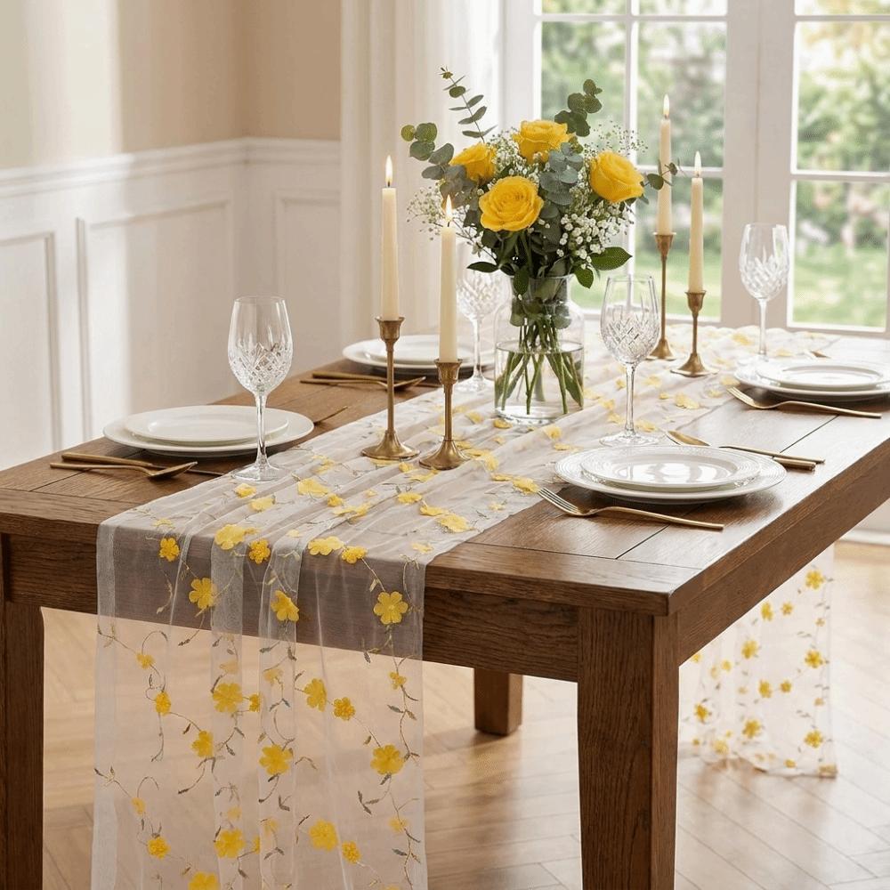 Semi-Transparent Tulle Table Runner Romantic Gauze Table Flag Countryside Party