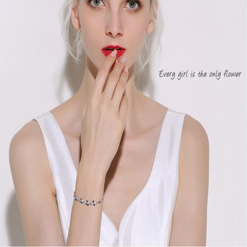 Браслеты из стерлингового серебра 925 пробы с цирконием и клевером, цепочка с кристаллами для женщин, подарок на день Святого Валентина, милые ювелирные изделия для свадебной вечеринки