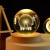 3D Crystal Ball Light Solar System Planet Pattern Crystal Ball Round Wooden Base Night Light for Kids Bedroom Table Desk Decor