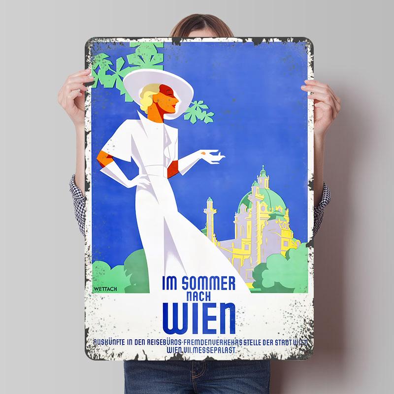 Vintage Vienna Travel Poster Customized Wall Art Vintage Metal Signs Retro Tin Plaque for Man Cave Living Room Decorations Decor